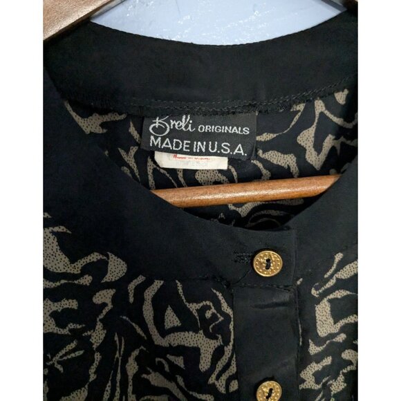 Breli Originals Blk Tan Patterned Dress Button Front Midi Gold Buttons Sz 14 - Picture 3 of 15